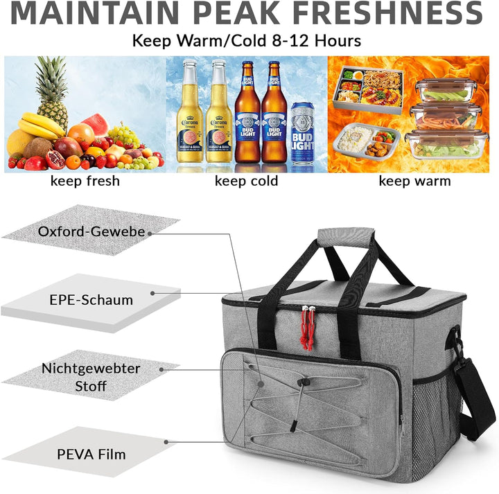 30L Kühltasche, Kühlbox, Isoliertasche, Picknicktasche für Essen und Getränke, Faltbar Wasserdicht O