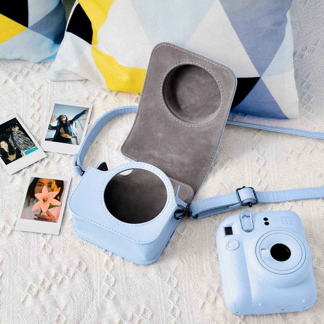 MUZIRI KINOKOO Tasche für Instax Mini 12/Fuji Mini 12 Sofortbildkamera, PU Leder Schutzhülle für Ins
