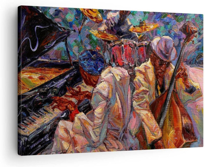 Bilder auf Leinwand Jazz Musik Band Leinwandbild mit Rahmen 70x50cm Wandbilder Dekoration Wohnzimmer