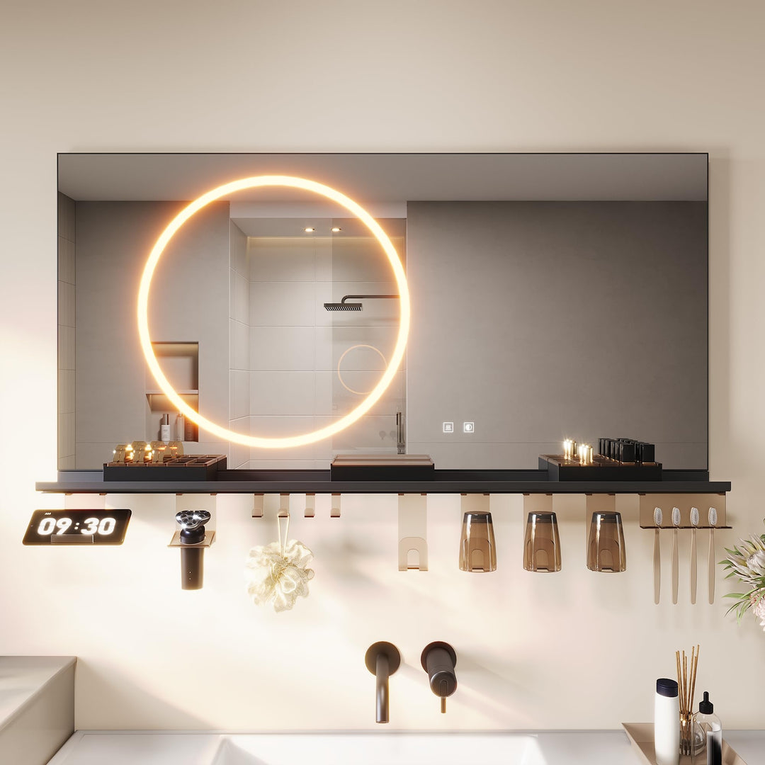 SONNI LED Badspiegel 120x60cm mit 120cm Ablage, Touch Badezimmerspiegel 3 Lichtfarben, Anti-Beschlag