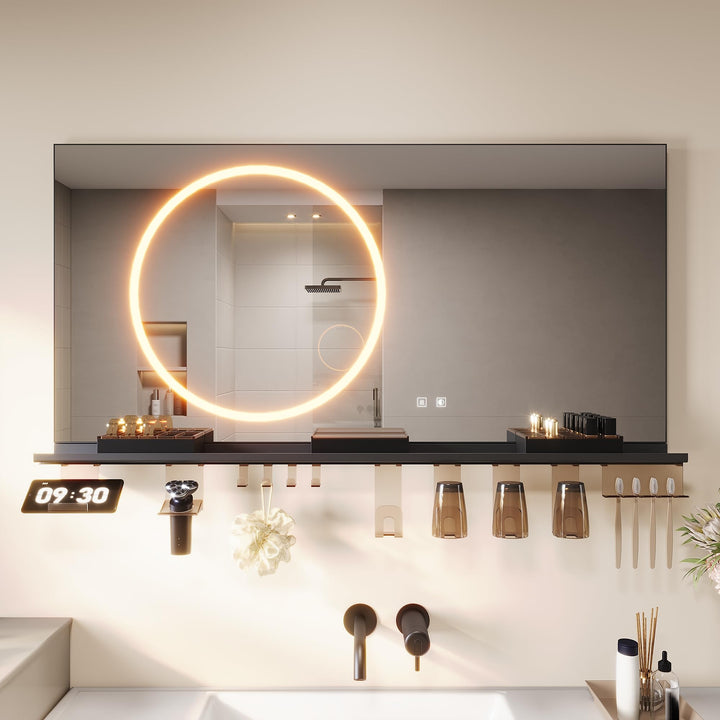 SONNI LED Badspiegel 120x60cm mit 120cm Ablage, Touch Badezimmerspiegel 3 Lichtfarben, Anti-Beschlag