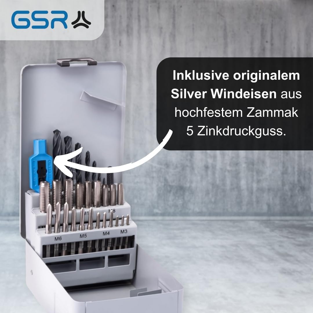 GSR Profi Handgewindebohrer M3-M12 & Kernlochbohrer Satz, Gewindeschneider Set 30-teilig, HSS Bohrer
