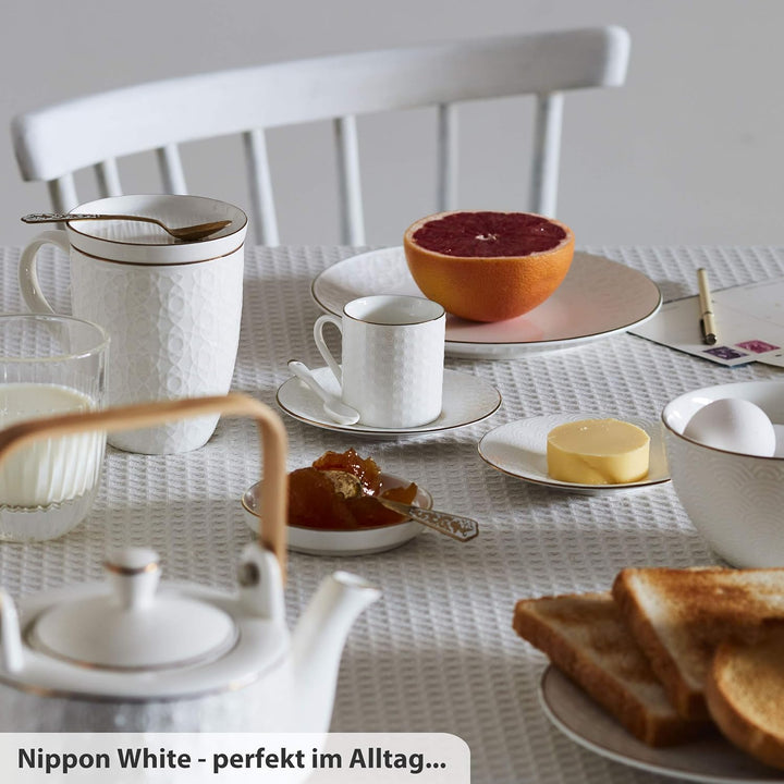 TOKYO design studio Nippon White Sushi-Set weiss, mit Goldrand, 6-TLG., 2X Sushi-Platten 2X Saucen-S