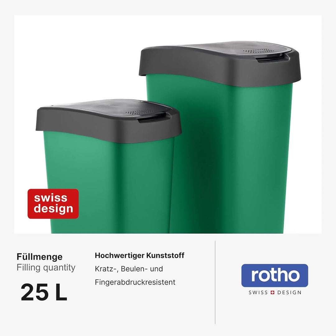 Rotho Twist Mülleimer 25l mit Deckel, Kunststoff (PP) BPA-frei, grün, 25l (33.3 x 25.2 x 47.6 cm) Gr