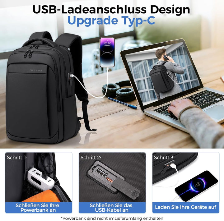Rucksack Herren –Handgepäck Rucksack 17.3-Zoll Laptop Rucksack Erweiterbar (Wasserdicht & Anti-Diebs