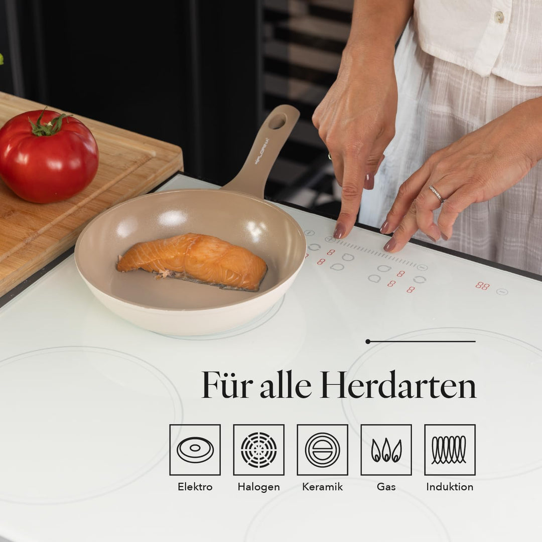 FLORINA Schmiedaluminium Pfanne MOKKA | Bratpfanne 20 cm mit Keramikbeschichtung | Für Induktions-,