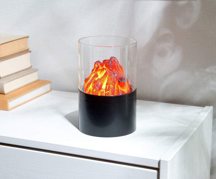 Carlo Milano LED Flamme: 2er-Set Mini-Dekofeuer mit Flackerlicht, Sichtglas, batteriebetrieben (Flac