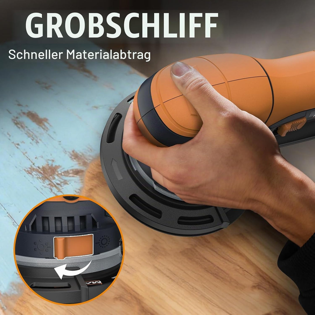MAXXT 800W Dual-Modus Exzenterschleifer: Grob- &amp; Feinschliff-Umschaltung | Hocheffiziente Staubabsau