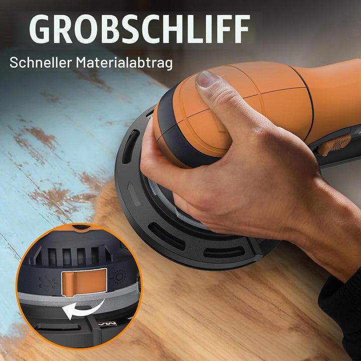 MAXXT 800W Dual-Modus Exzenterschleifer: Grob- &amp; Feinschliff-Umschaltung | Hocheffiziente Staubabsau