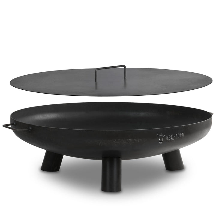 BBQ-Toro Feuerschale Ø 80 cm mit Deckel | Schwarz | Outdoor Feuerstelle mit DREI Standbeinen und Zwe