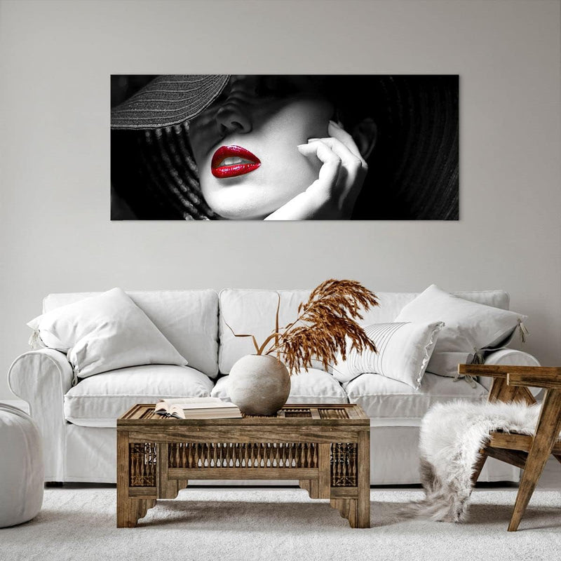 Wandbilder Dekoration Wohnzimmer Frau Gesicht Lippen Panorama Bilder auf Leinwand 120x50cm Leinwandb