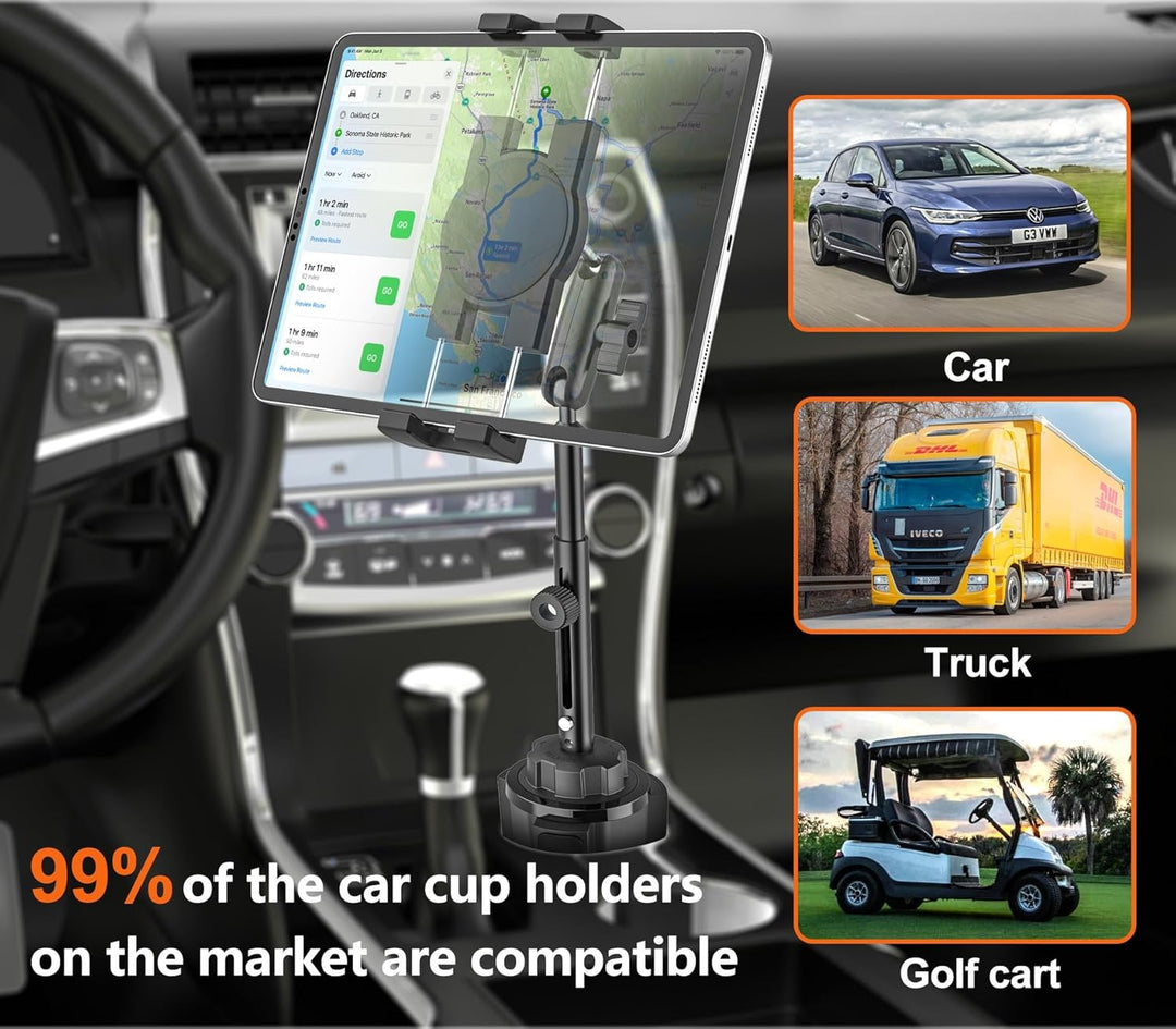 Tablet Halterung Auto Getränkehalter [Ausziehbarer Metallarm] LKW KFZ Becherhalter Tablet Halterung