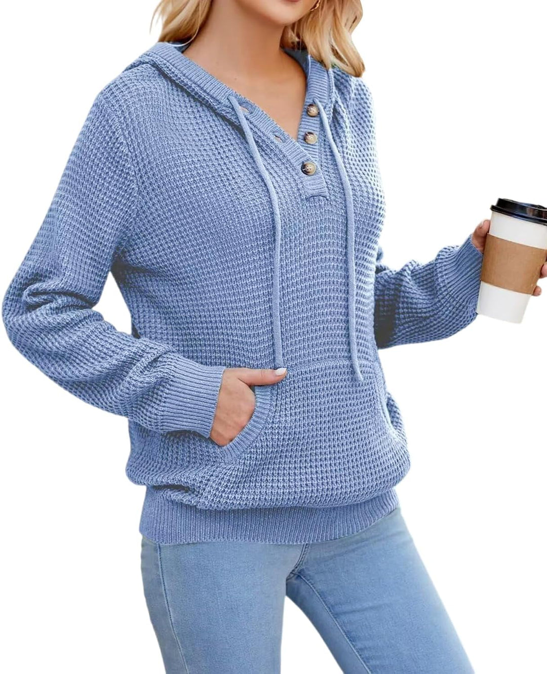 TrendiMax Hoodie Damen Strickpullover Kapuzenpullover Herbst Übergangs Sweatshirt Langarm Pullover D