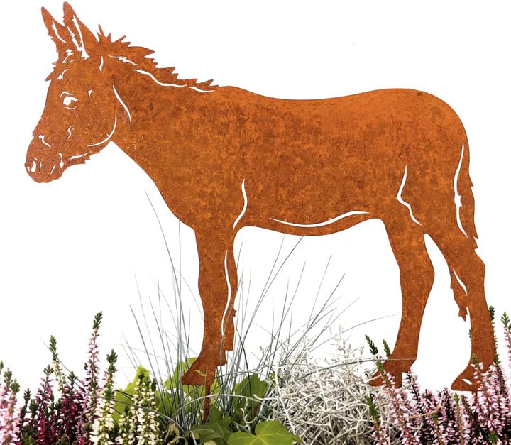 Gartenstecker Esel aus Metall – Rostfigur 45 cm hoch, 30 cm breit – Wetterfeste Edelrost Gartendeko