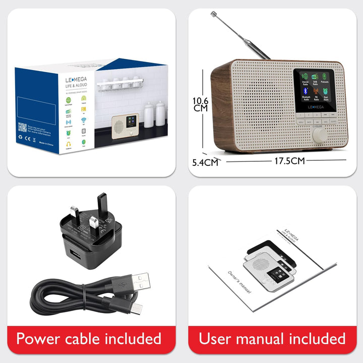 LEMEGA IR1 Tragbares WiFi Internetradio,DAB/DAB+/FM Digitalradio,Bluetooth,Doppelwecker,Schlaf-Snooz