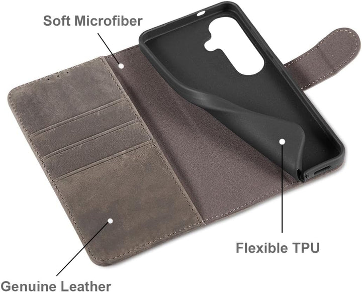 LENSUN Handyhülle für Samsung Galaxy S26 Echtleder, Hülle [Kartenfach][Standfunktion][RFID Schutz] F