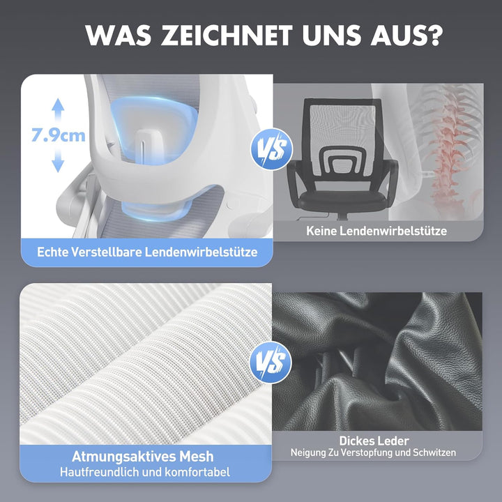 COLAMY Bürostuhl Mesh Computerstuhl, Bürostuhl Ergonomisch, Arbeitsstuhl mit Verstellbarer Kopfstütz