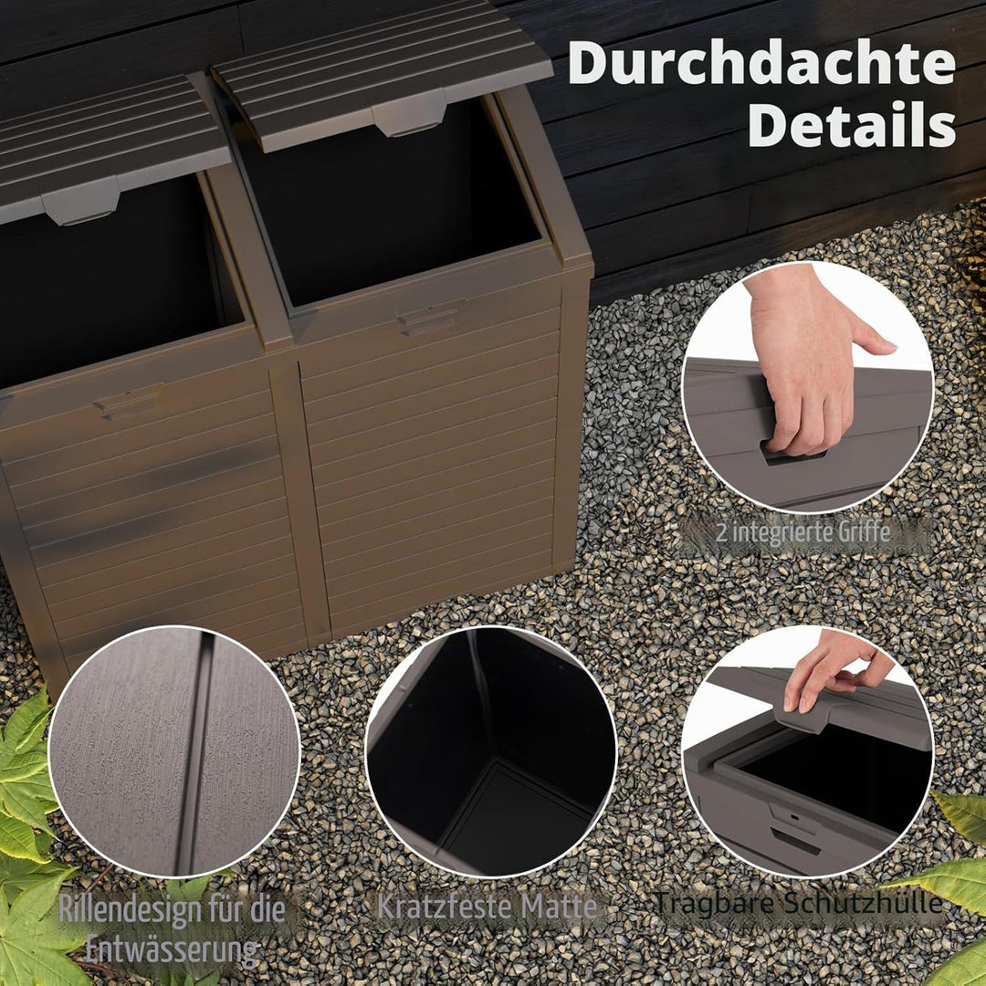 GIANTEX Mülleimer 2 Fächer Outdoor, 235 L, Abfalleimer mit Doppeldeckel & Griff, Mülltonne Abfallton