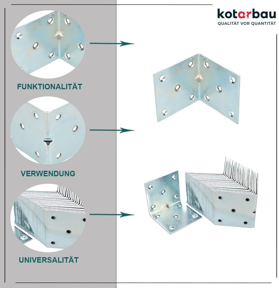 KOTARBAU Winkelverbinder 60 x 60 x 60 mm Sicke Stahl Bauwinkel Montagelöcher Möbelwinkel Verzinkt Sc