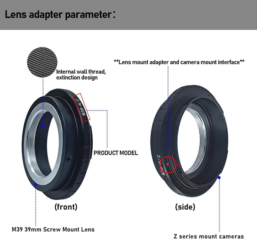 M39-Niko Z Objektivadapter Adapterring,für Leica L39 M39 39mm Objektiv Kompatibel für Nikon Z 7 und
