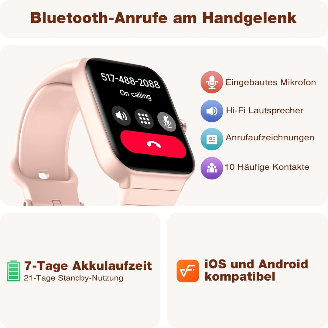 Smartwatch Damen mit Telefonfunktion Alexa Integriert - Fitnessuhr 100+ Sportmodi - Armbanduhr 1,8 Z