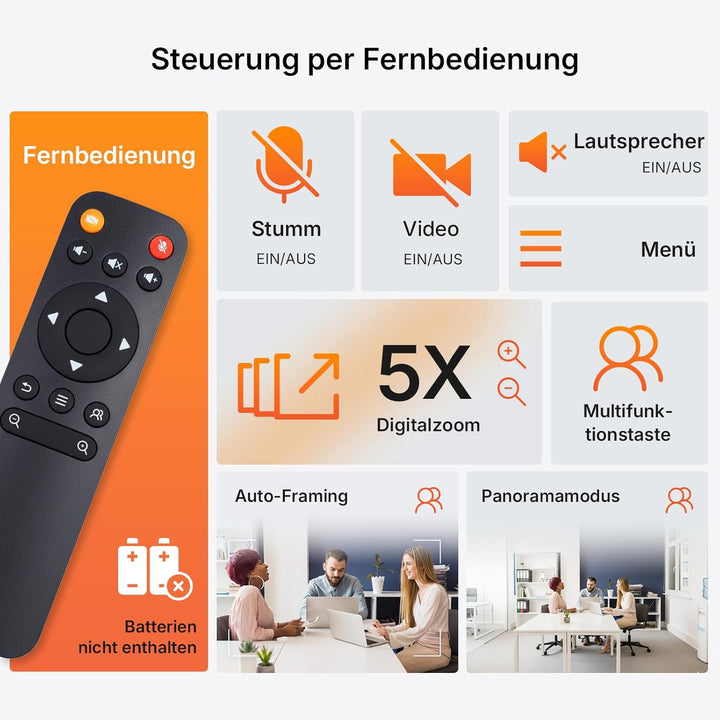 Nuroum C40(2nd Gen) 4K Videokonferenz-Webcam mit Mikrofon und Lautsprecher, 8MP CMOS Sensor,5X Zoom,