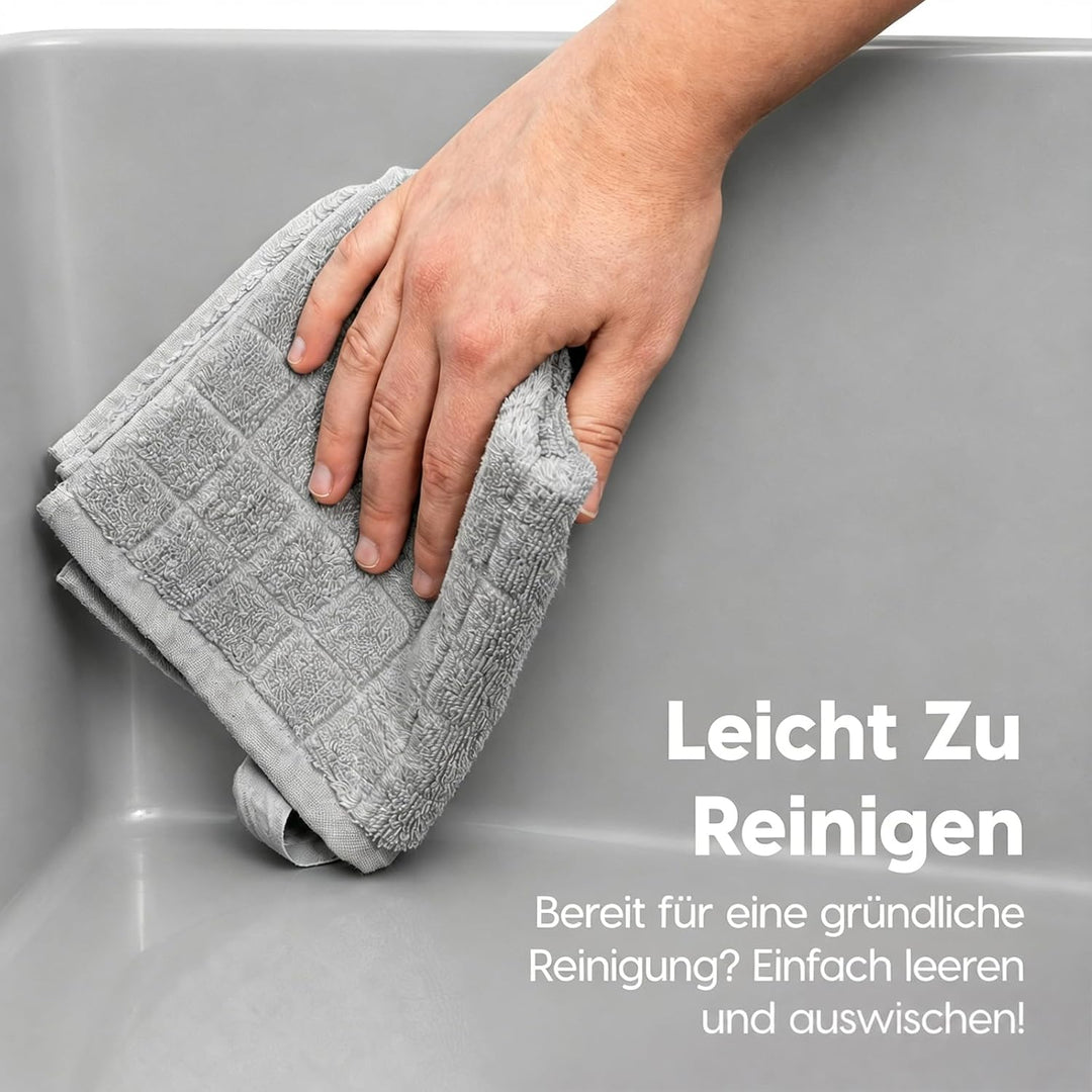 Katzenklo Mit hohem Rand, Grau Katzentoilette Offen Standard (60L) – 54x40x27 cm, Matte & Schaufel,