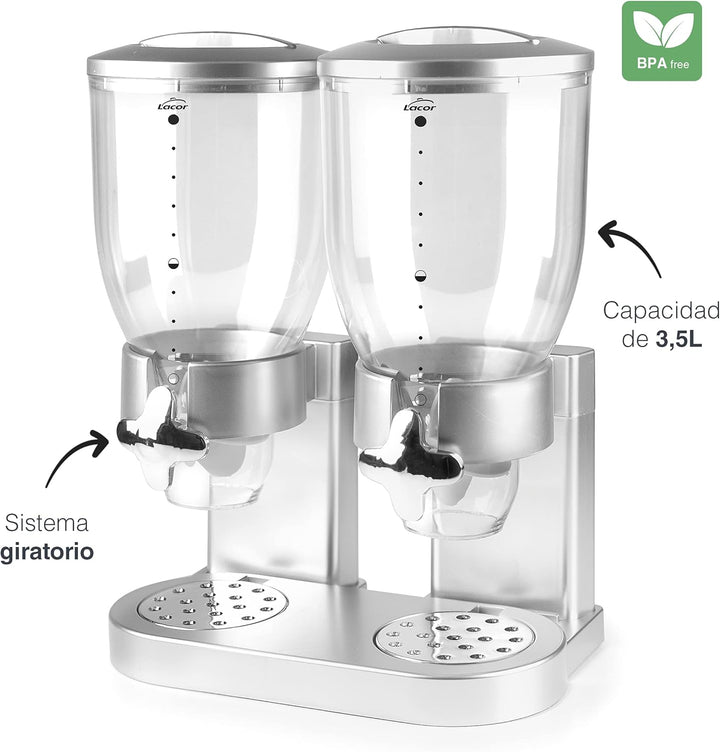 LACOR - 62597 - Spender für Getreide, trockene Früchte, Paste und Süssigkeiten, doppelter Behälter m