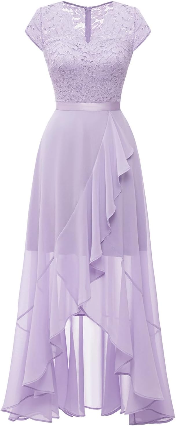 Bbonlinedress Abendkleider elegant für Hochzeit Spitzenkleid Chiffon Hi-Lo Kleid Brautjunferkleid Pa