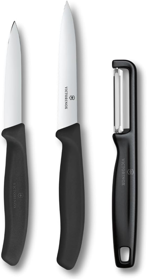 Victorinox Swiss Classic Gemüsemesser Set mit Sparschäler, Schälmesser und Tomatenmesser, 3-teilig,