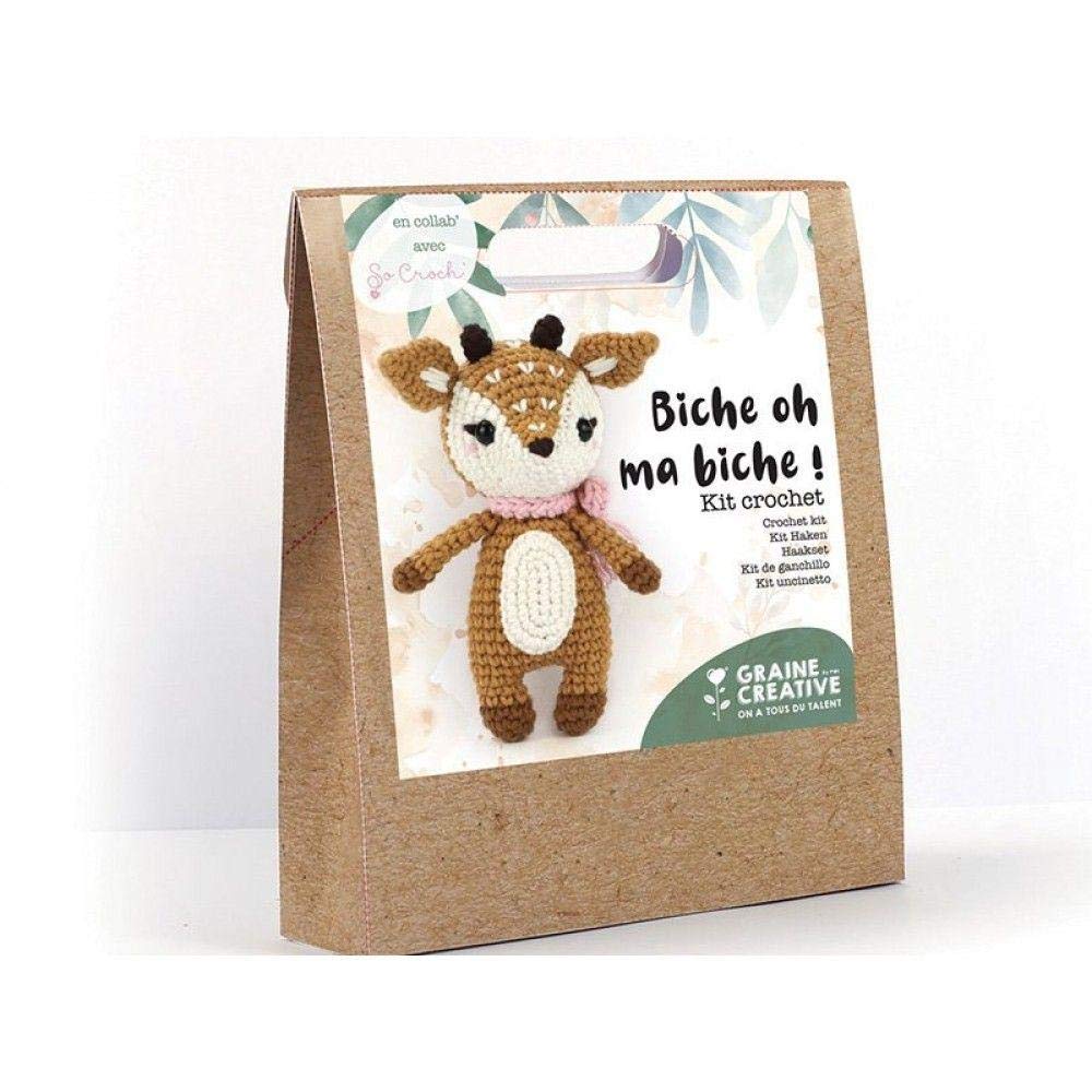 Graine Créative Häkelset Hirsch – 17 cm – 12 Stück 1 Beige, Braun, Schwarz, 1 Beige, Braun, Schwarz