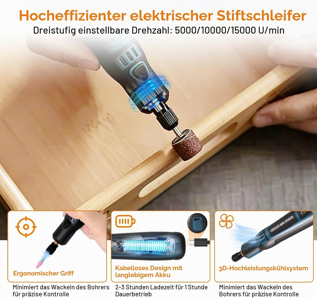 Multifunktionswerkzeug Kabelloses Gravurwerkzeug-Set, Tragbarer Gravurstift Mini-Rotationswerkzeug m