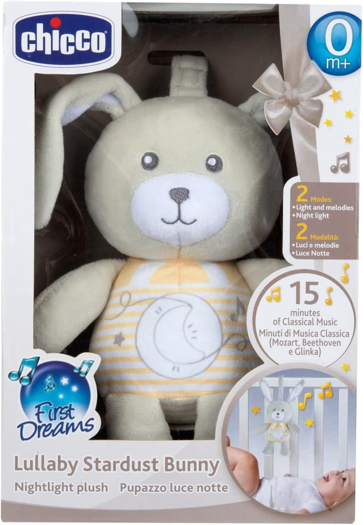 Chicco First Dreams Hasen-Stofftier mit Nachtlicht, weich, mit Bändern zum Befestigen, mit sanftem L