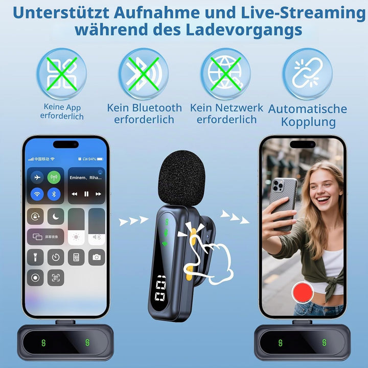 Mikrofon Handy Bluetooth Lavalier Wireless Mini, Microphone Kleines Mikro, Ansteckmikrofon Kabellos