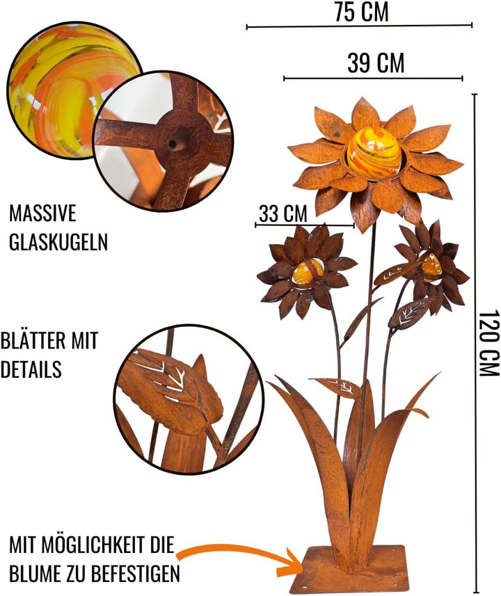Terma Rost 3D Sonnenblume XXL Gartendeko rost Gartenfigur gross Metallfigur Garten Blumenstecker Dek