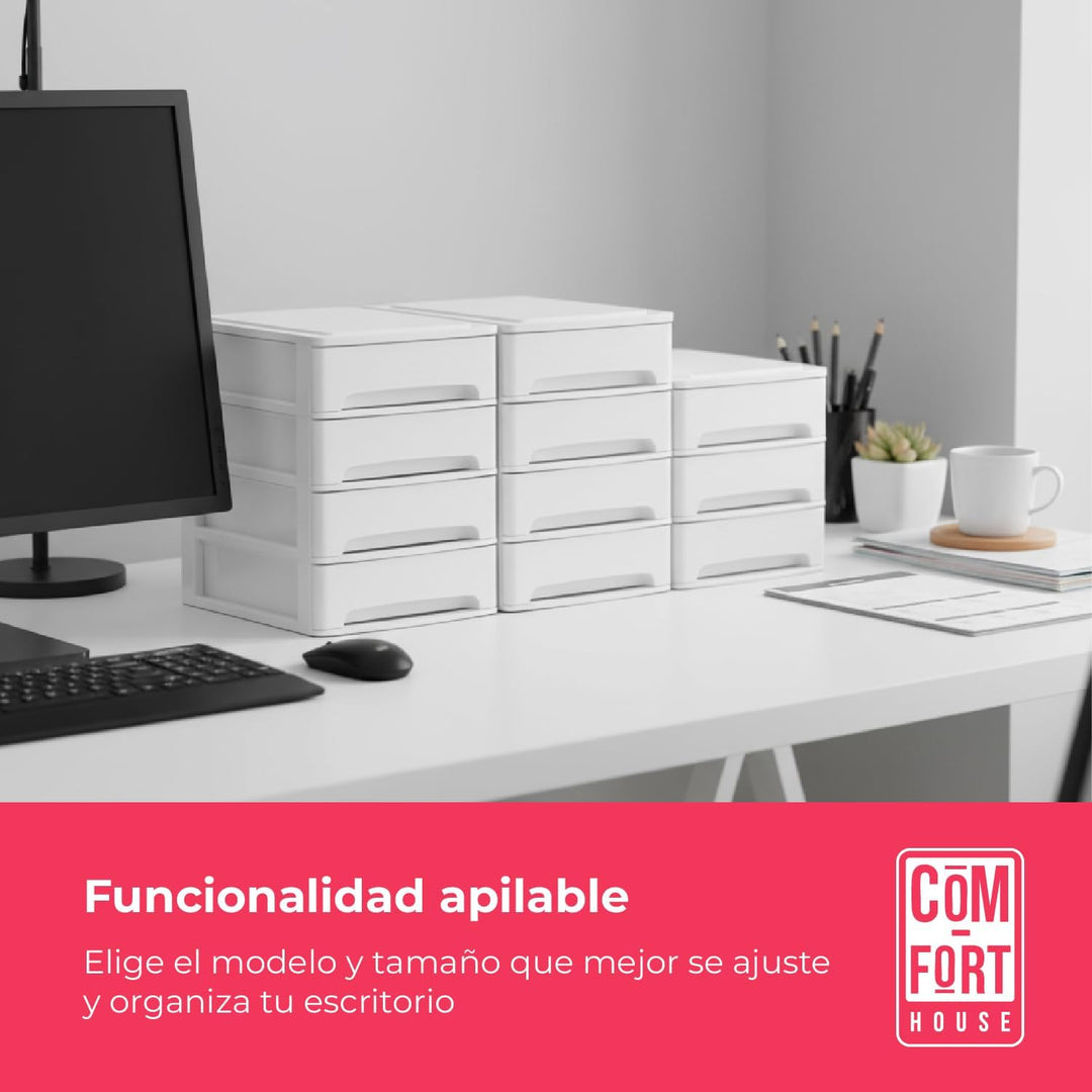 COM-FORT HOUSE Stapelbare Schubladen aus Kunststoff, Modell Lineas, Weiss, Modell mit 4 Schubladen,