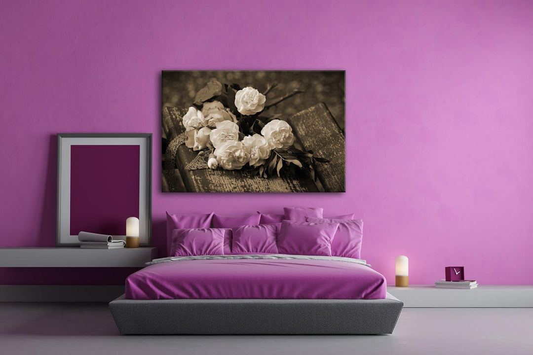 deyoli Rosafarbene Rosen Format: 80x60 Effekt: Sepia als Leinwandbild, Motiv fertig gerahmt auf Echt