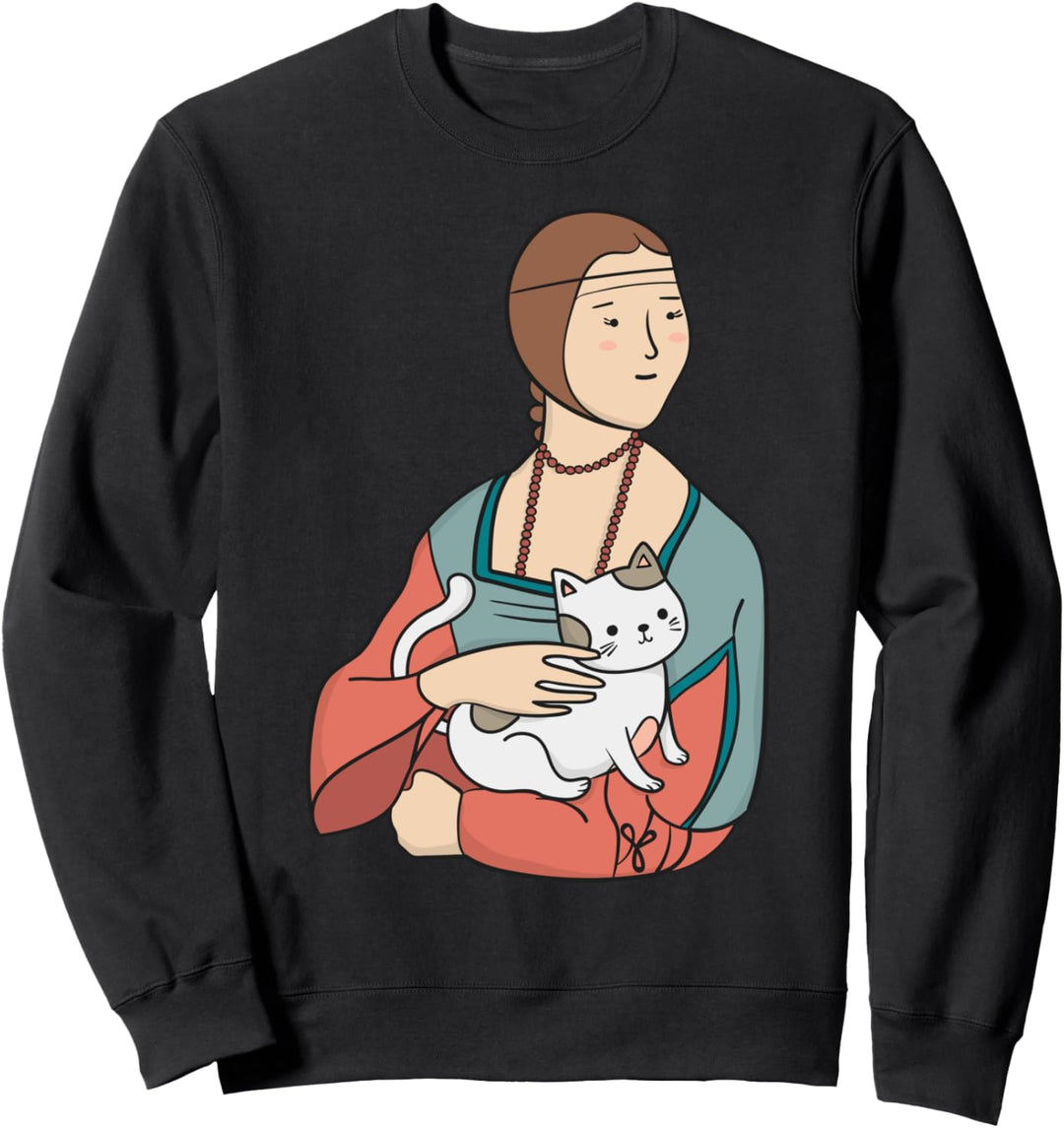 Komisch Katze Malerei Kunst Parodie Dame mit einem Hermelin Sweatshirt