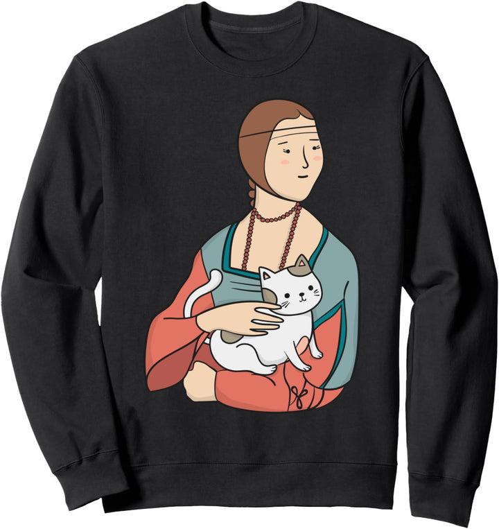 Komisch Katze Malerei Kunst Parodie Dame mit einem Hermelin Sweatshirt