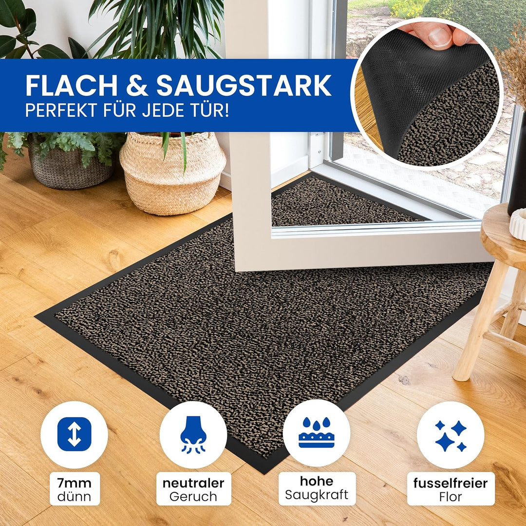 Gentle North Hochwertige Fussmatte beige-schwarz 90x120 gross für Innen & Aussen - Schmutzfangmatte