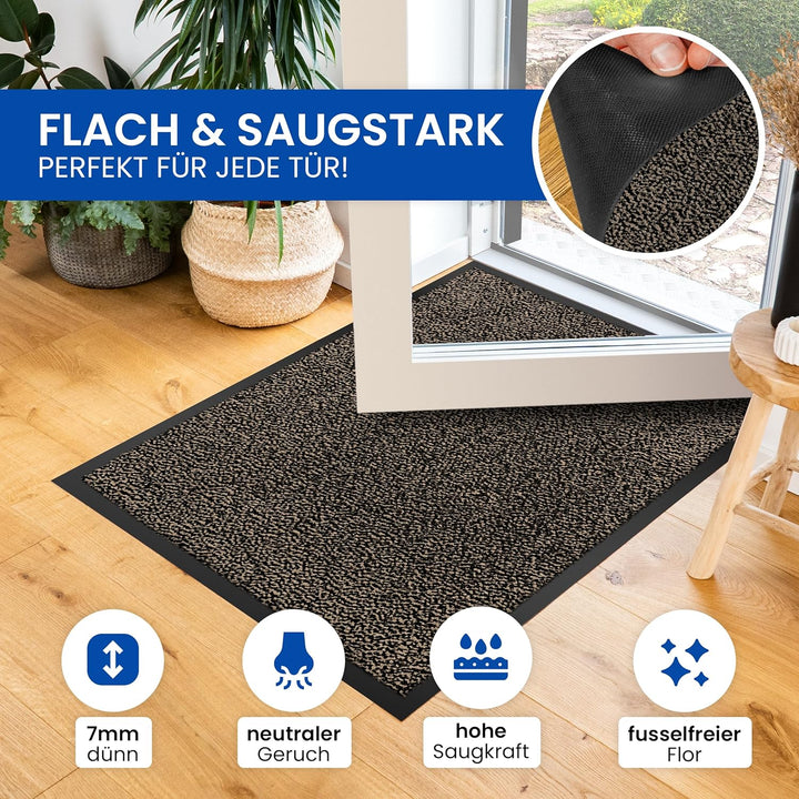 Gentle North Hochwertige Fussmatte beige-schwarz 90x120 gross für Innen & Aussen - Schmutzfangmatte