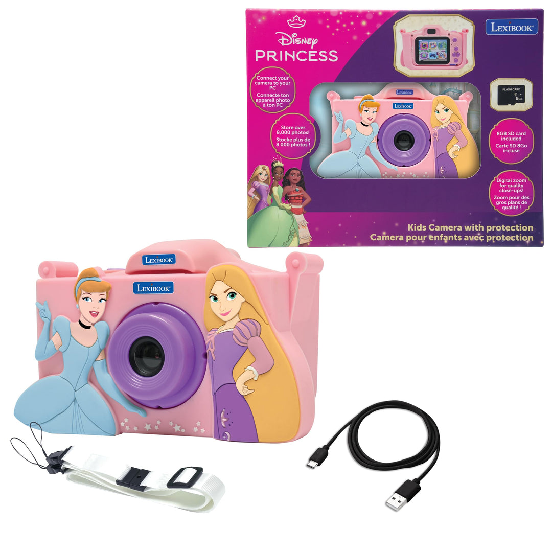 Lexibook, Disney Prinzessinnen, Kinderkamera mit Schutz Disney Prinzessinnen, Rosa, DJ078DP, Disney