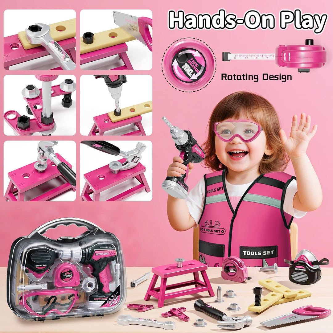 KidBloom Werkzeugkoffer Kinder Geschenk Mädchen 3 Jahre, Kinderspielzeug ab 3 Jahre mit Bohrmaschine