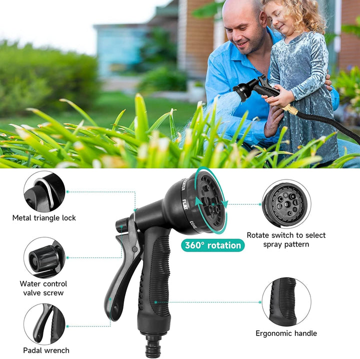 Flexibler Gartenschlauch mit 8 Funktion Garten Handbrause Flexibel 3/4 Zoll & 1/2 Schlauchhaken Aufb