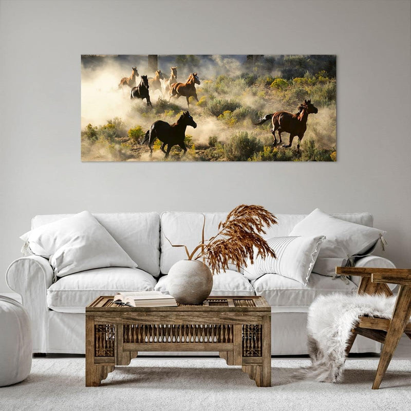 Wandbilder Dekoration Wohnzimmer Cowboy Cowgirl Pferd Panorama Bilder auf Leinwand 120x50cm Leinwand