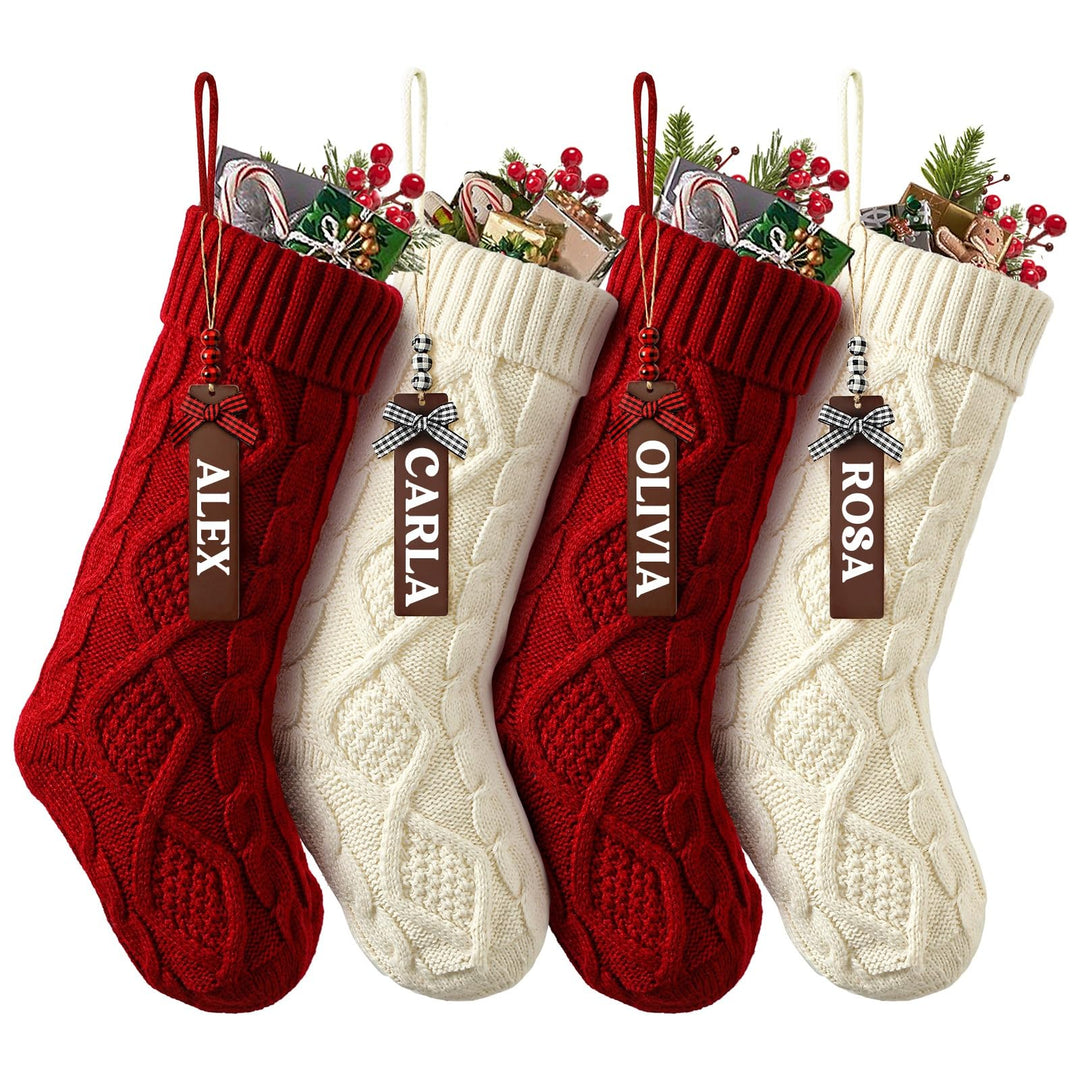 Jodimitty 4er Set Gestrickte Weihnachsstrumpf 46cm Grosser Nikolausstrumpf mit 4 Leeren Namensschild