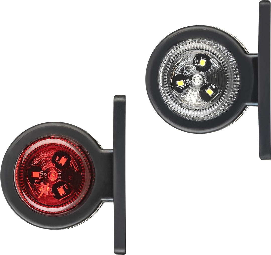 2x LED Positionsleuchte Set Rot Weiss 12-24 Volt E4-Prüfzeichen IP67 Schutzklasse mit Gummihalterung