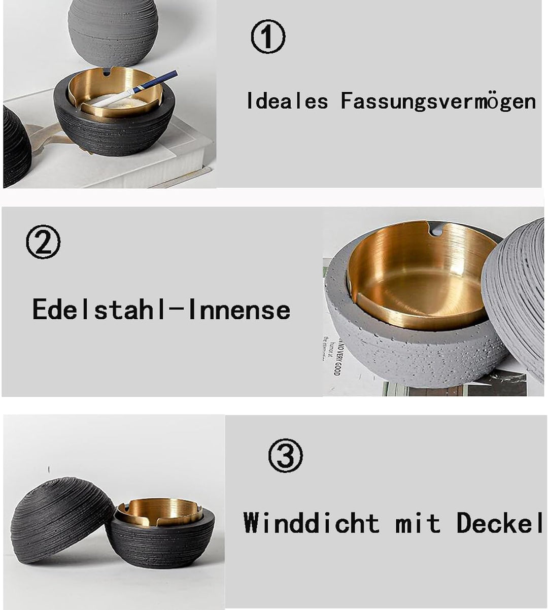 Outdoor-Mülleimer aus Beton - Allwetter-Metall-Innenzylinder, Rutschfeste Basis - Perfekt für Terras
