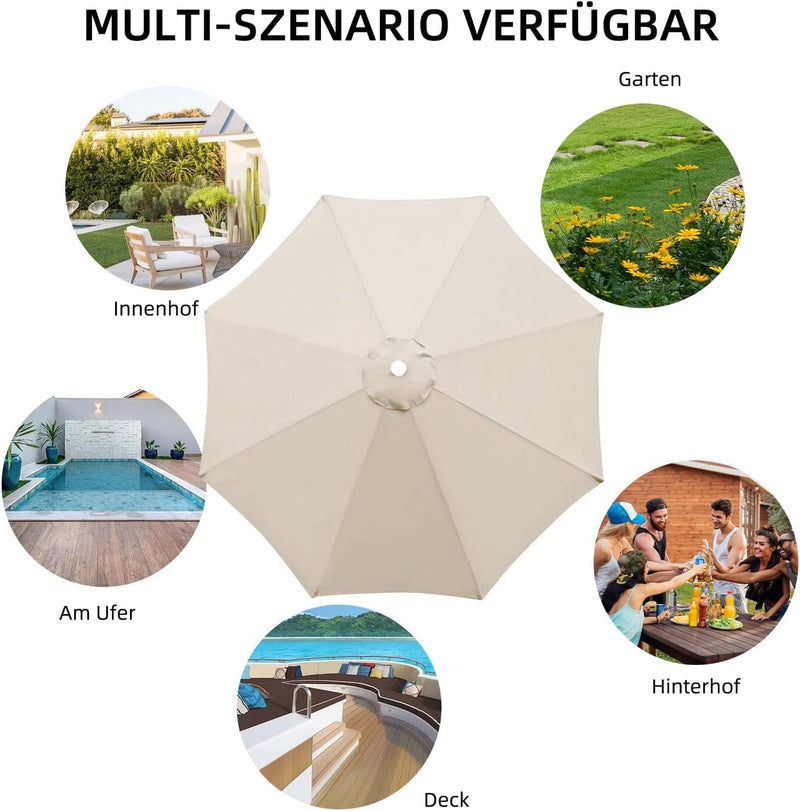 MENAYODA Sonnenschirm Ersatzbezug, Terrassenschirm Ersatzdach, 3 m Wasserdicht, Langlebig Sonnenschi