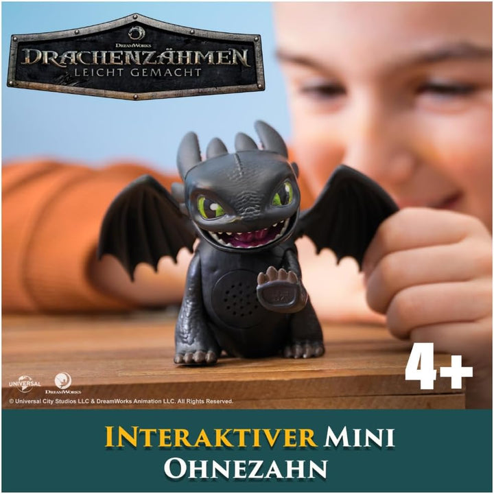 Dreamworks How to Train your Dragon, Interaktiver Mini-Drache Ohnezahn, Figur mit Soundeffekten, Spi